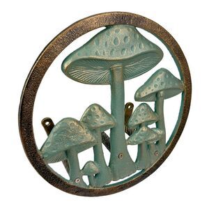11.75 inch Cast Iron Mushroom Garden Hose Holder Verdigris Finish Yard Decor